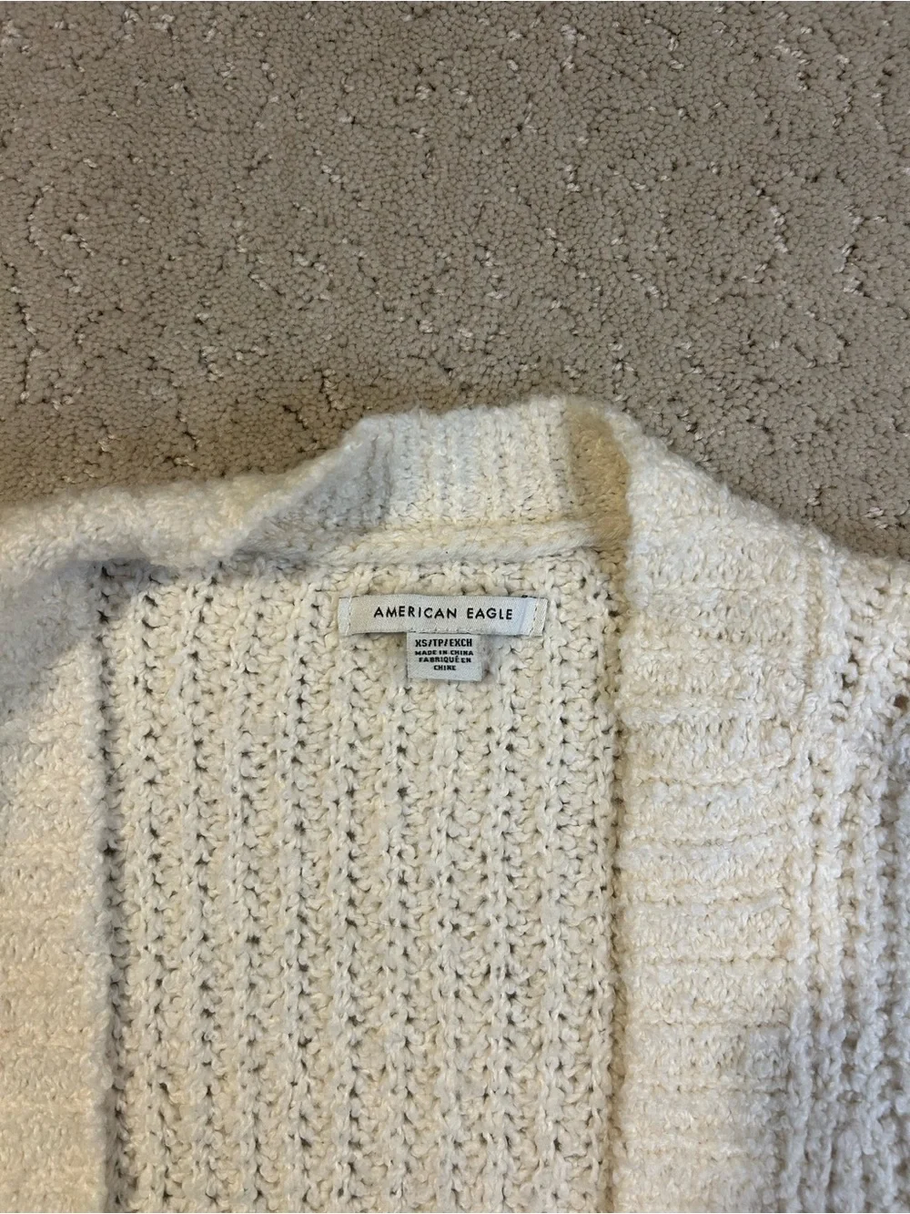 American Eagle Cream Colored Chunky Cardigan Hole Detail in Sleeve XS Oversized